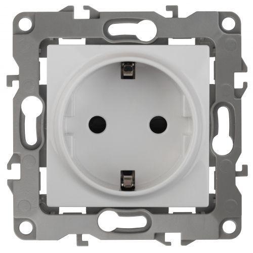 Розетка 1-м СП Эра12 12-2011-01 16А IP20 16AX 250В 2P+E Schuko без монтаж. лапок винт бел. Эра Б0029234