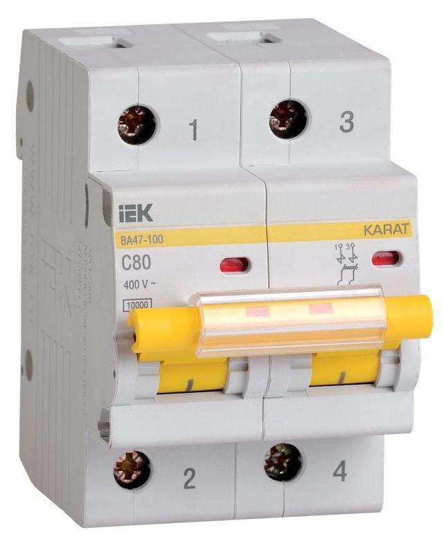 Выключатель автоматический модульный 2п C 80А 10кА ВА47-100 IEK MVA40-2-080-C