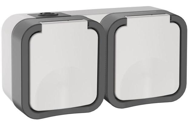 Розетка 2-м ОП TORS 16А IP55 TS222 горизонт. с заземл. с крышкой бел. IEK TS-R26-16-55-G-K41