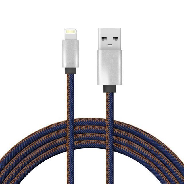Кабель USB для iPhone 5/6/7 моделей шнур в джинс. оплетке Rexant 18-4248