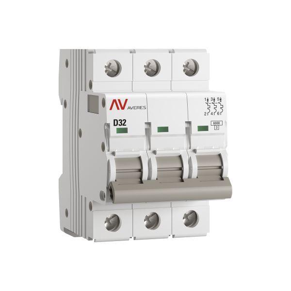 Выключатель автоматический модульный 3п D 32А 6кА AV-6 AVERES EKF mcb6-3-32D-av